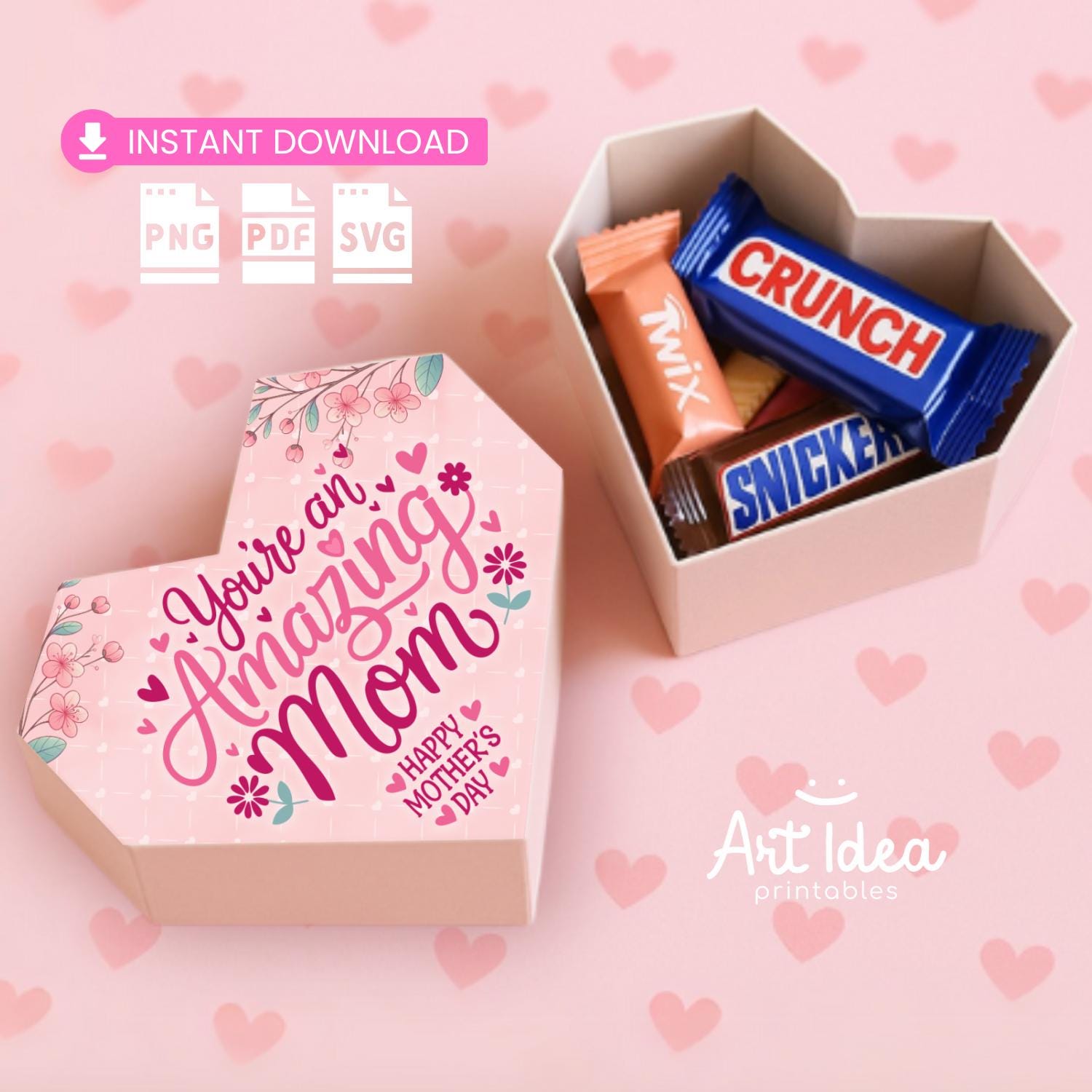 Heart-Shaped Box Template for Mother's Day – Printable Gift Box for Chocolates or Treats – Instant Download DIY Craft