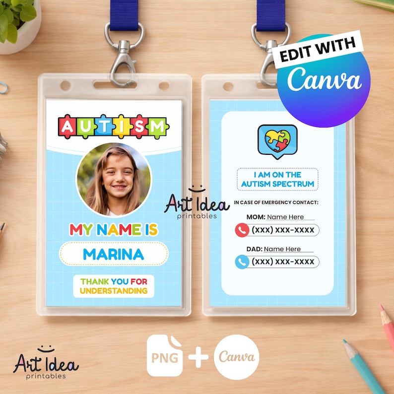Autism ID Card Model 4 | Autism Awareness Card | Editable Personal Info ...