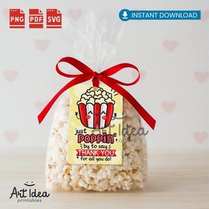 Just Poppin&#39; by to Say Thank You Tag | Printable Popcorn Tag | Appreciation Gift Tag | Digital Download | Instant Popcorn Favor