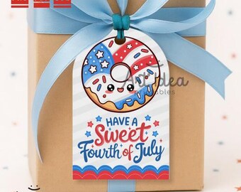 Have a Sweet Fourth of July Donut Tag | 4th of July Printable Treat Tag | Patriotic Favor Label | Instant Download | Red White Blue