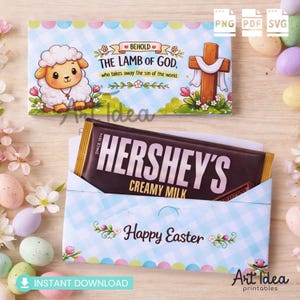 Kristen påskchokladpapper | Lamb of God Hershey Bar-papper | Utskrivbar religiös påsk | Direkt nedladdning