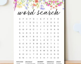 Woordzoekspel babyshower wilde bloemen (digitale download)