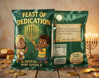 Biblical High Holy Day Chip Bag Wrappers | Hebrew Feast Snack Favors | DIY Passover Purim Kit