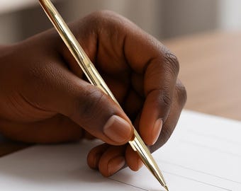 Gold Slim Ballpoint Pen | Luxury Metal Retractable | Aesthetic Journal Pen | Stationery Gift