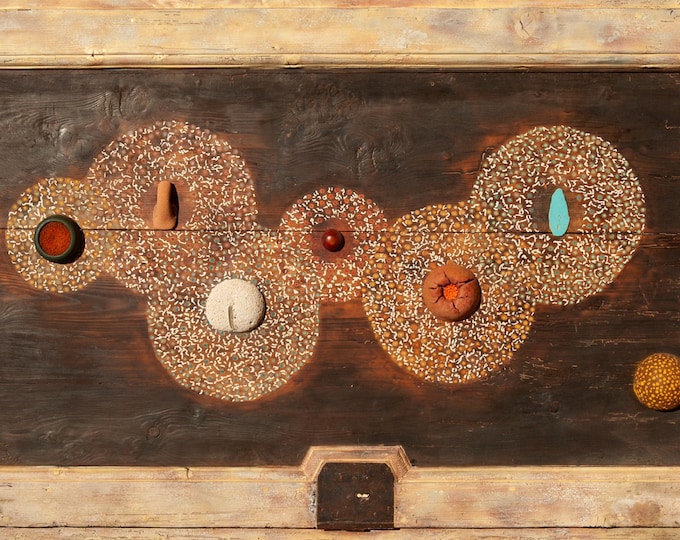 wood inlay, pastels