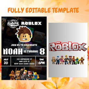 Roblox uitnodiging, roblox uitnodigen, game party, roblox jongens verjaardagsuitnodiging sjabloon, game verjaardag, kinder roblox, bewerkbare sjabloon, canva