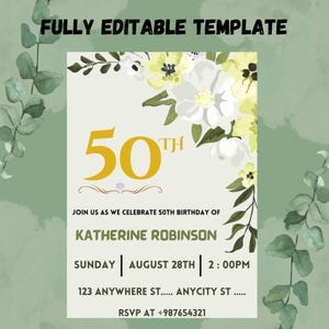 50th Birthday Wishes Printable Card | Birthday Card For Her, Download Birthday Card For Him, Happy 50 Birthday, Fifty, Instant Download