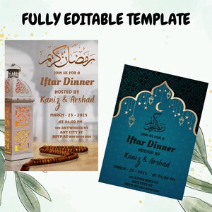 Cartões de convite editáveis para iftar do Ramadã Cartões de felicitações do Ramadã Cartão de felicitações islâmico, presente fofo do Ramadã, decoração moderna do Ramadã Cartão de desejo do Eid