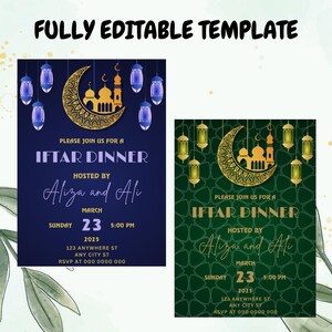 Cartões de convite editáveis para iftar do Ramadã Cartões de felicitações do Ramadã Cartão de felicitações islâmico, presente fofo do Ramadã, decoração moderna do Ramadã Cartão de desejo do Eid