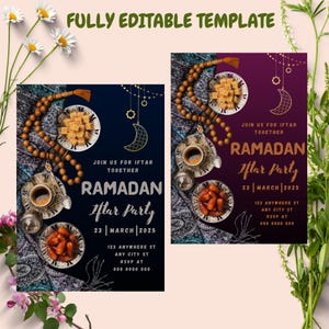 Cartões de convite editáveis para iftar do Ramadã Cartões de felicitações do Ramadã Cartão de felicitações islâmico, presente fofo do Ramadã, decoração moderna do Ramadã Cartão de desejo do Eid