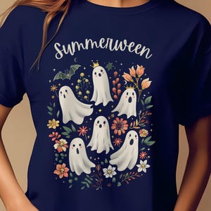 Floral Ghost T-shirt, Halloween Summer Shirt, Comfort Colors Top, Spooky Season, Women&#39;s Flower Tee, Summerween Shirt