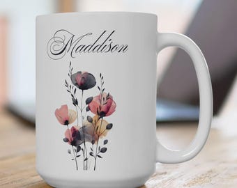 Taza de cerámica personalizada con flores, taza de café personalizada