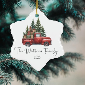 Personalized Family Christmas Ornament - Vintage Truck Design, Holiday Decor, Tree Decoration, Gift for Family, Custom Keepsake