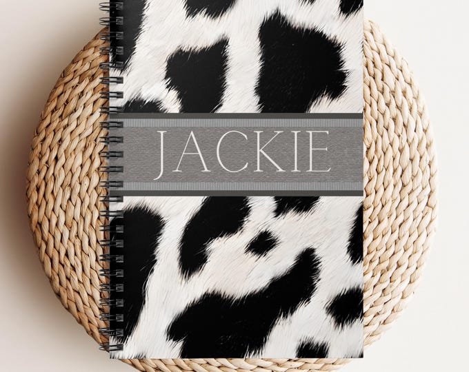 Personalized Animal Print Spiral Notebook, Stylish Journal for Students, Teacher Gift, Custom Notebook, Groovy Black And White Stationery