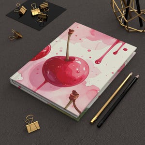 Coquette Cherry Drip journal | Matte Hardcover Notebook, Cherry Watercolor Cover, 5.75"x8" image 6