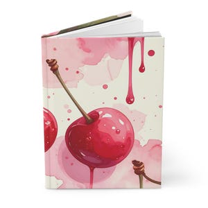 Coquette Cherry Drip journal | Matte Hardcover Notebook, Cherry Watercolor Cover, 5.75"x8" image 1