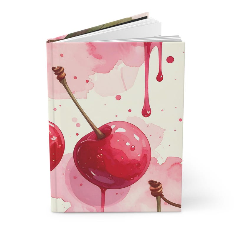 Coquette Cherry Drip journal | Matte Hardcover Notebook, Cherry Watercolor Cover, 5.75"x8" image 1