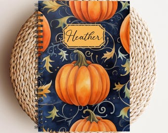 Anteckningsbok med spiralmotiv för säsongspumpa - perfekt för höstanteckningar, present till lärare, dagbok, Halloweendekor, höstplanerare, anteckningsbok
