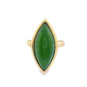 14k Yellow Gold Green Jade Cabochon Statement Ring