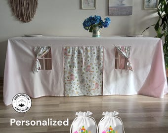 Tienda de juegos de algodón orgánico, casita de juegos rosa, rincón infantil (lavable a máquina)