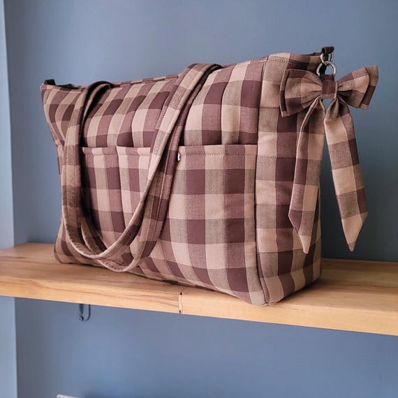 Large Diaper Bag Organizer with Stroller Straps: Handmade Cotton Baby Bag