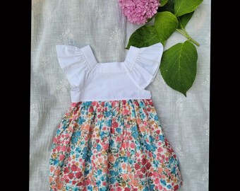 Floral Linen Baby Dress: Handmade Vintage Inspired Ruffle Pinafore