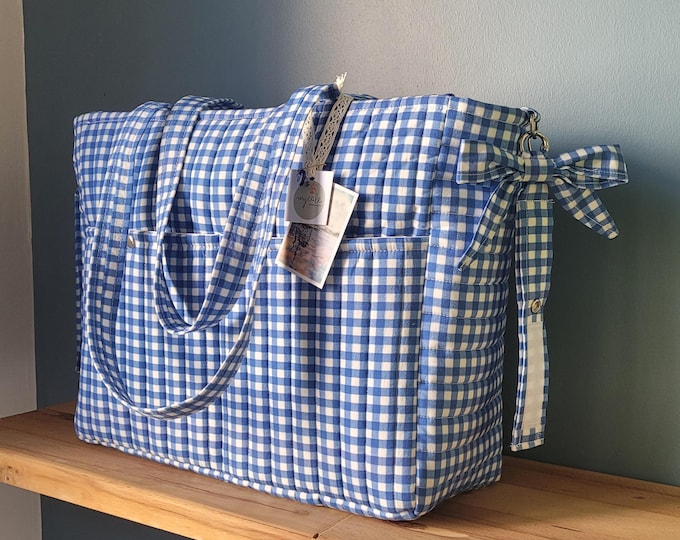 Large Diaper Bag Organizer with Stroller Straps: Handmade Cotton Baby Bag