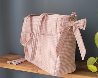 Large Diaper Bag Organizer with Stroller Straps: Handmade Cotton Baby Bag