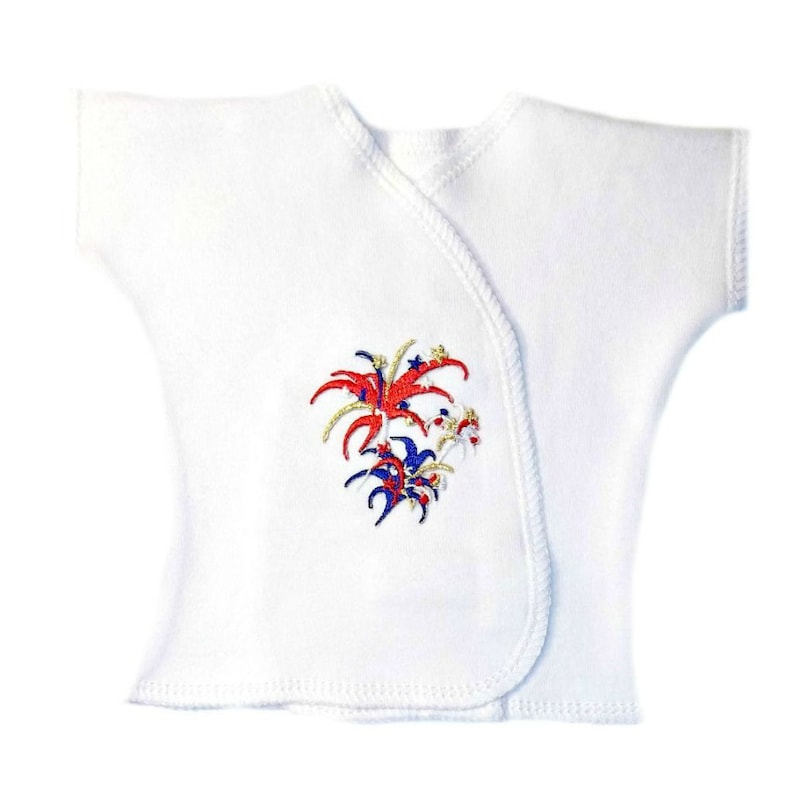 USA Fireworks Unisex Baby Short Sleeve T-Shirt Preemie and Newborn to 0-3 Months Cute Kimono Wrap Baby Shirt. 4 Sizes for Micro Preemies