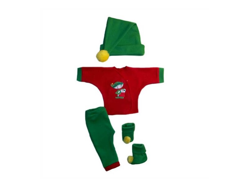 4 Preemie and Newborn Sizes up to 3 Months Perfect for Baby First Christmas! Santa/'s Christmas Elf 4 Piece Baby Clothing Outfit