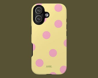 Etui na iPhone'a w żółte kropki, różowe, minimalistyczne etui w stylu retro
