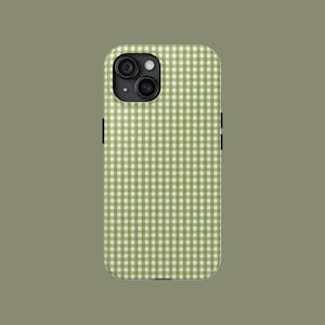 Green Gingham Aesthetic Tough Phone Case | iPhone 16/15/14/13/12/11 Mini Pro Max |Galaxy S24/S23/S22/S21| Vintage Cottagecore & Protective