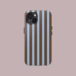 Brown and Blue Striped iPhone Case: Retro Minimalist Phone Cover