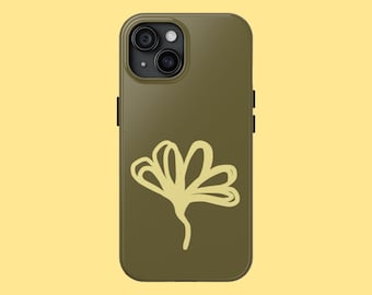 Khaki Green Floral Phone Case: Boho Minimalist Tough Case