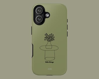 Khaki Green Tough Phone Case | Minimalist Floral Design