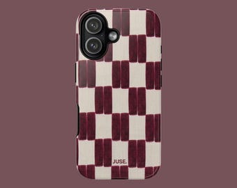 Burgundy Checkered iPhone 18 Pro Case | Retro Chic Tough Protection