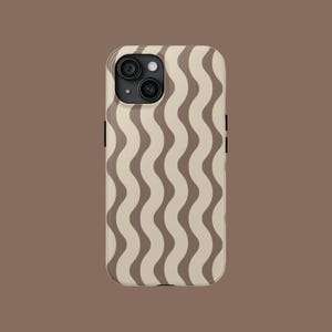 Wavy iPhone Case Cream and Brown Waves Stylish Minimalist Phone Case Retro Aesthetic Protective Cover for iPhone and Samsung