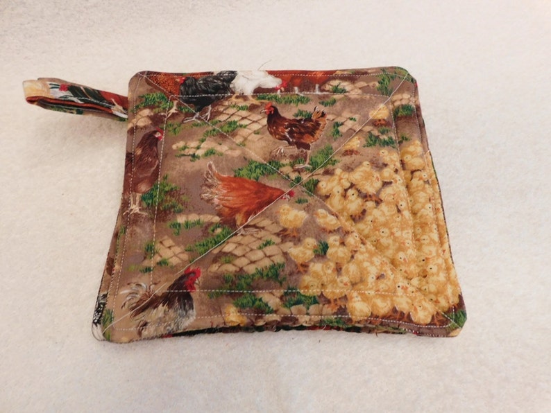 country living Handmade Chicks and Chickens Hot Pads cooking accessory kitchen accessory unique gifts quilted trivet insulated fabric