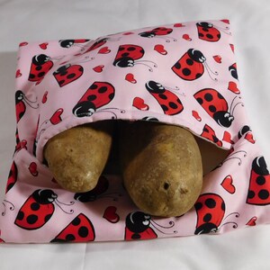Microwave Potato Bag, Lady Bugs, square baked potato, kitchen accessory, unique gift, handmade item, microwave food, easy to use, baking