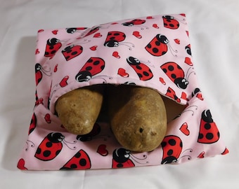 Microwave Potato Bag, Lady Bugs, square baked potato, kitchen accessory, unique gift, handmade item, microwave food, easy to use, baking