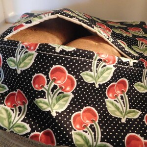 Microwave Potato Bag, Cherries on a Blue background, baked potato, kitchen accessory, unique, handmade item, microwave food, easy to use