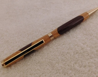 Handmade Colorful Segmented wood Pen in Gold, walntut and oak pen, handcrafted, custom made pen, unusual, recycled wood, reclaimed wood, 362