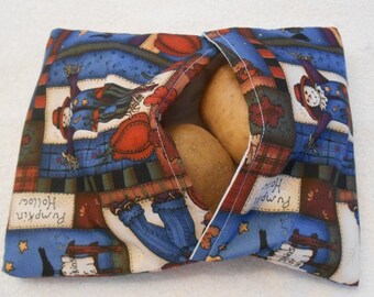 Potato Bag, fall Scare Crow, square baked potato, microwave bag, kitchen accessory, unique gifts, autumn, handmade item, microwave food,