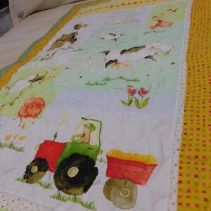 Handmade Farm Animals Baby Quilt: Cotton Flannel Crib Blanket