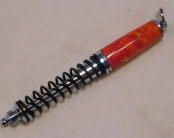 Handmade Acrylic Shock Absorber Pen: Chrome & Black Enamel, Keychain