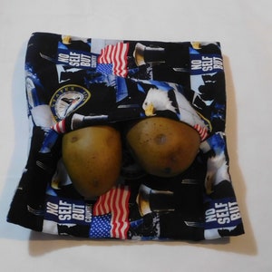 Microwave Potato Bag, Navy, square baked potato, kitchen accessory, unique gift, handmade item, microwave food, easy to use, baking, Veteran