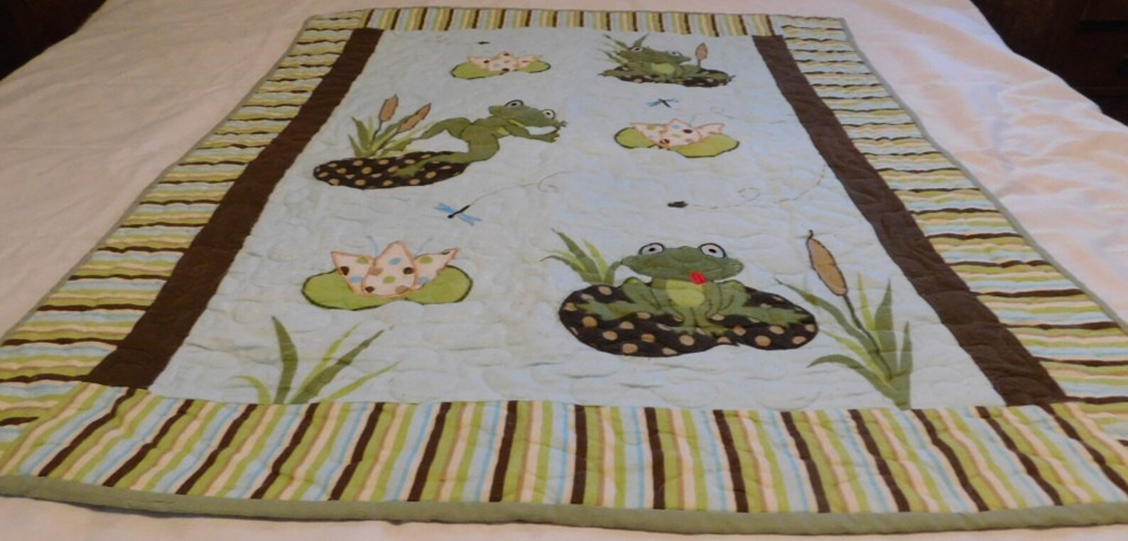 Whimsical Frogs Baby Quilt, Unique Item, Baby Blanket, Nursery Item