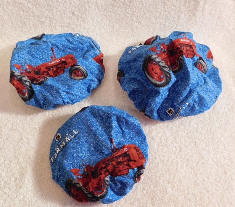 Handmade Set of Three Reusable Farmall Bowl Covers, Elastic bowl cover, eco-friendly, lid cover, dish cover, IH, food storage, red tractor image 4