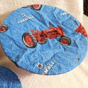 Handmade Set of Three Reusable Farmall Bowl Covers, Elastic bowl cover, eco-friendly, lid cover, dish cover, IH, food storage, red tractor image 3