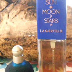 RARE Sun Moon Stars 1/8oz & .33oz Spray Miniature Parfum Pair Original Formula True Perfume Midnight Blue and Purse Bottle 1990&#39;s Unboxed